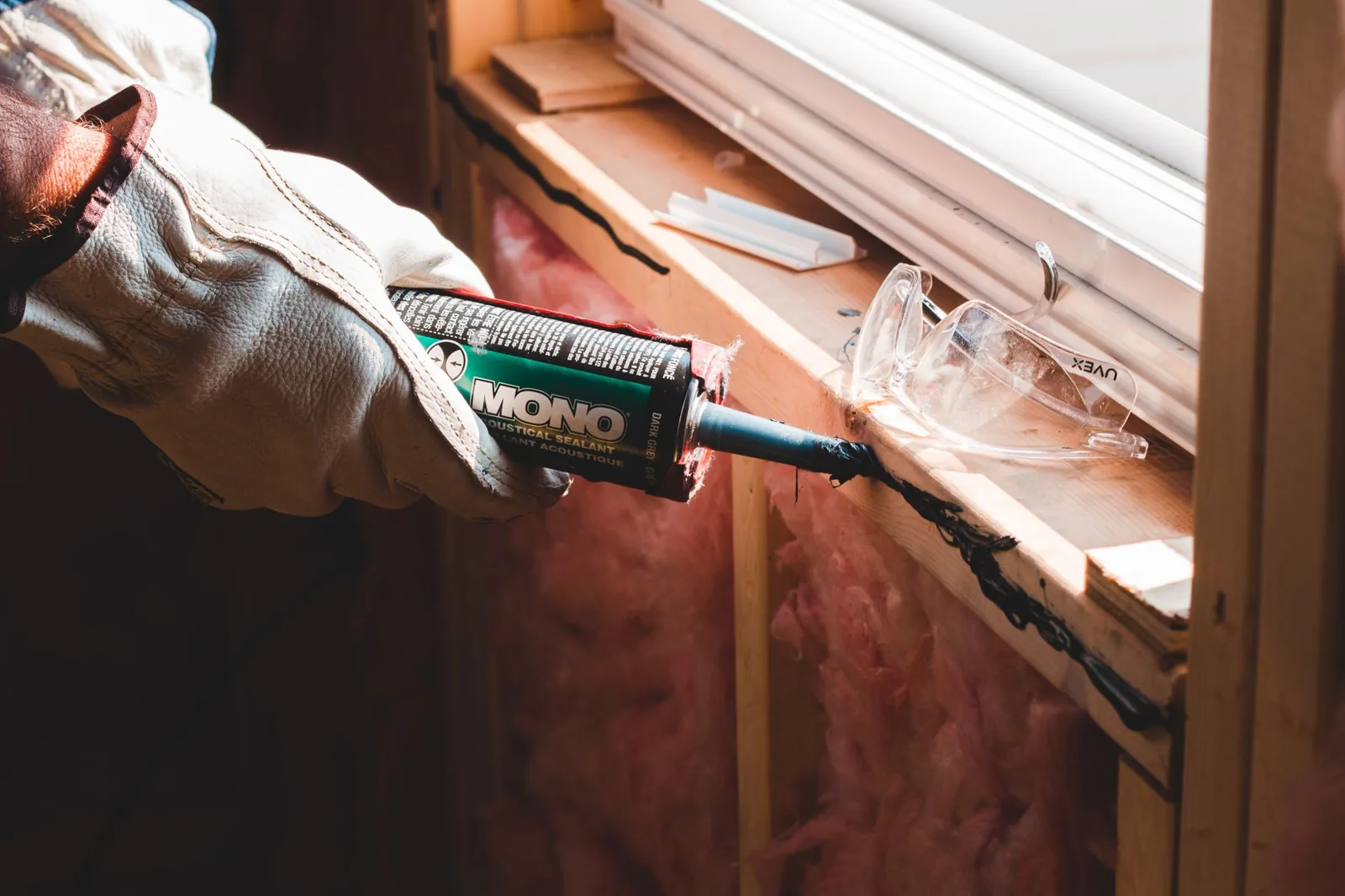 Exterior caulking guide — sealing a window frame joint with silicone caulk