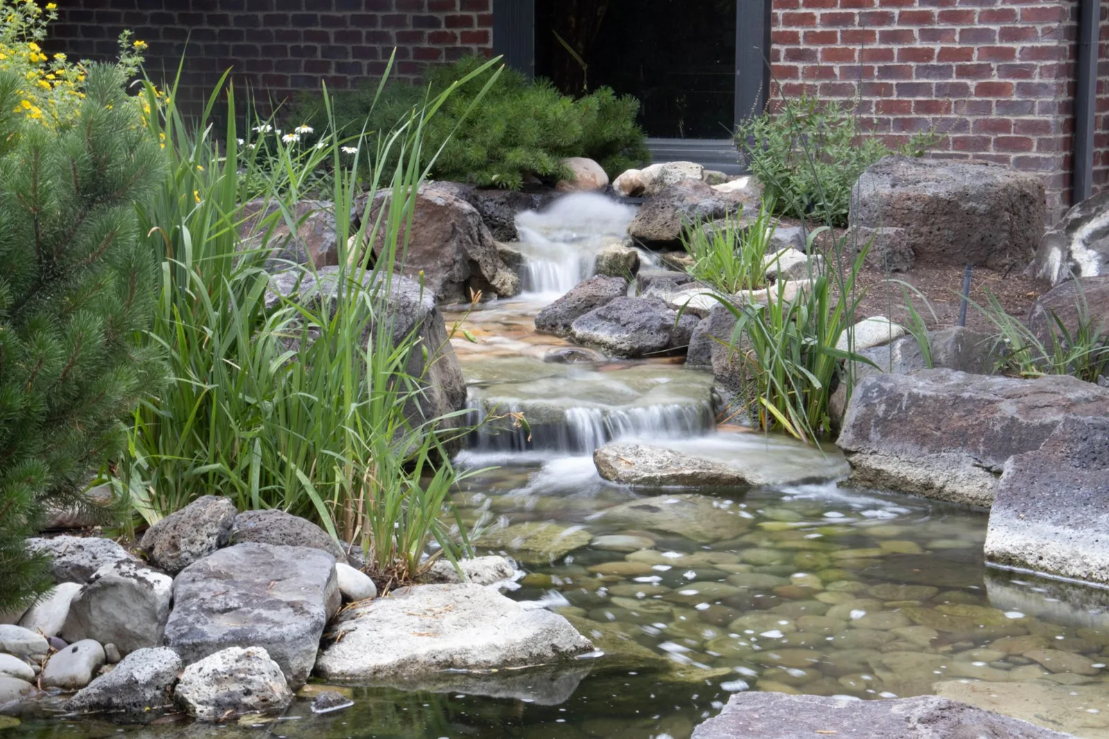 small backyard with a gravel path and paver patio